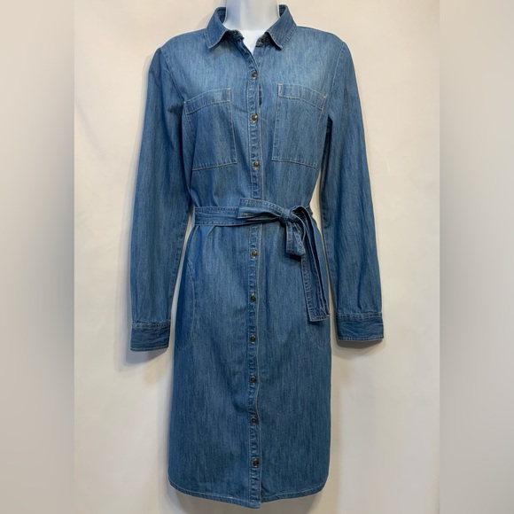 caslon denim dress caslon Flutter Sleeve Tie Waist Denim Midi Dress in Dark Wash at Nordstrom, Size 1X